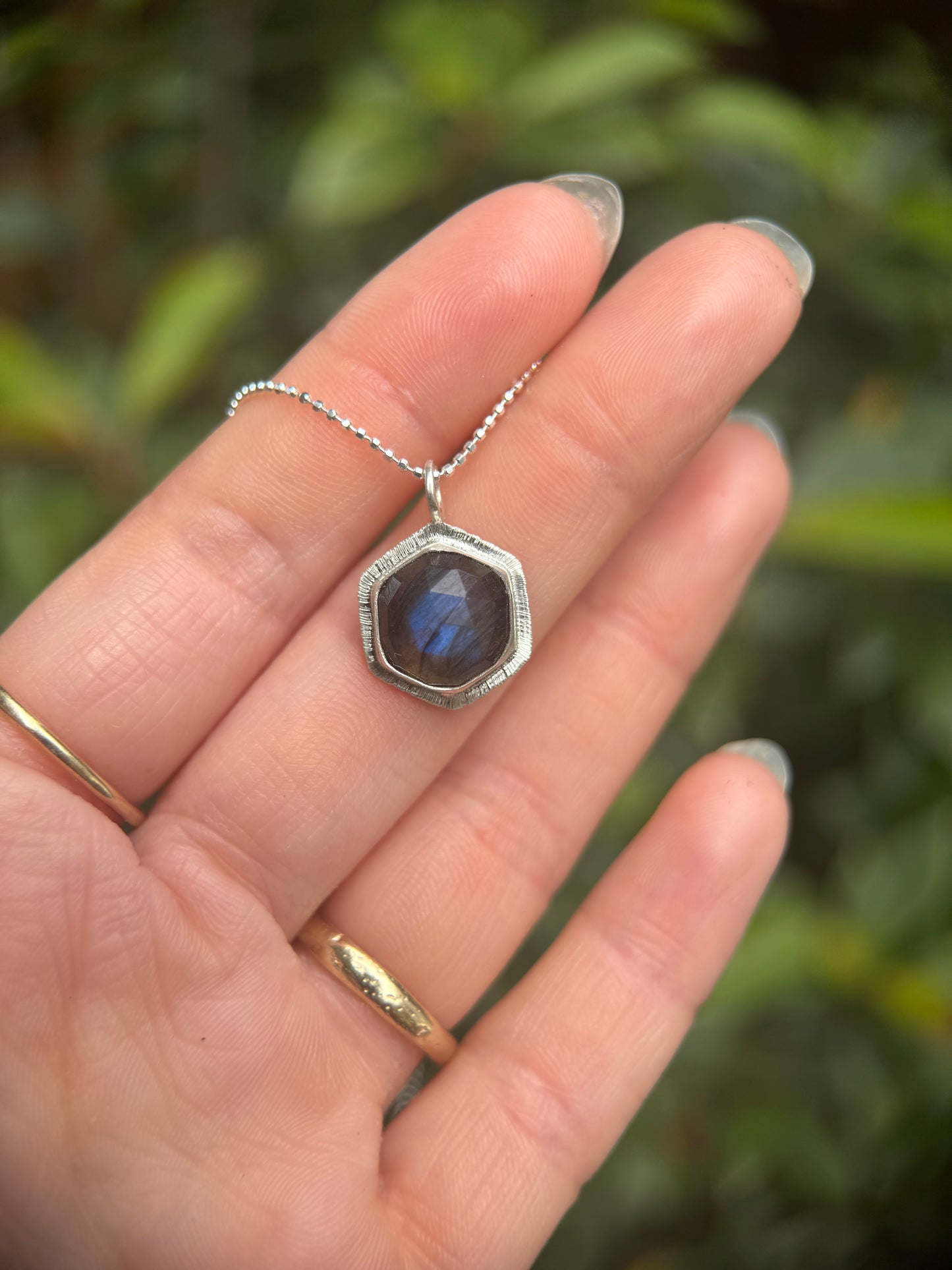 Rose cut Labradorite hexagon pendant