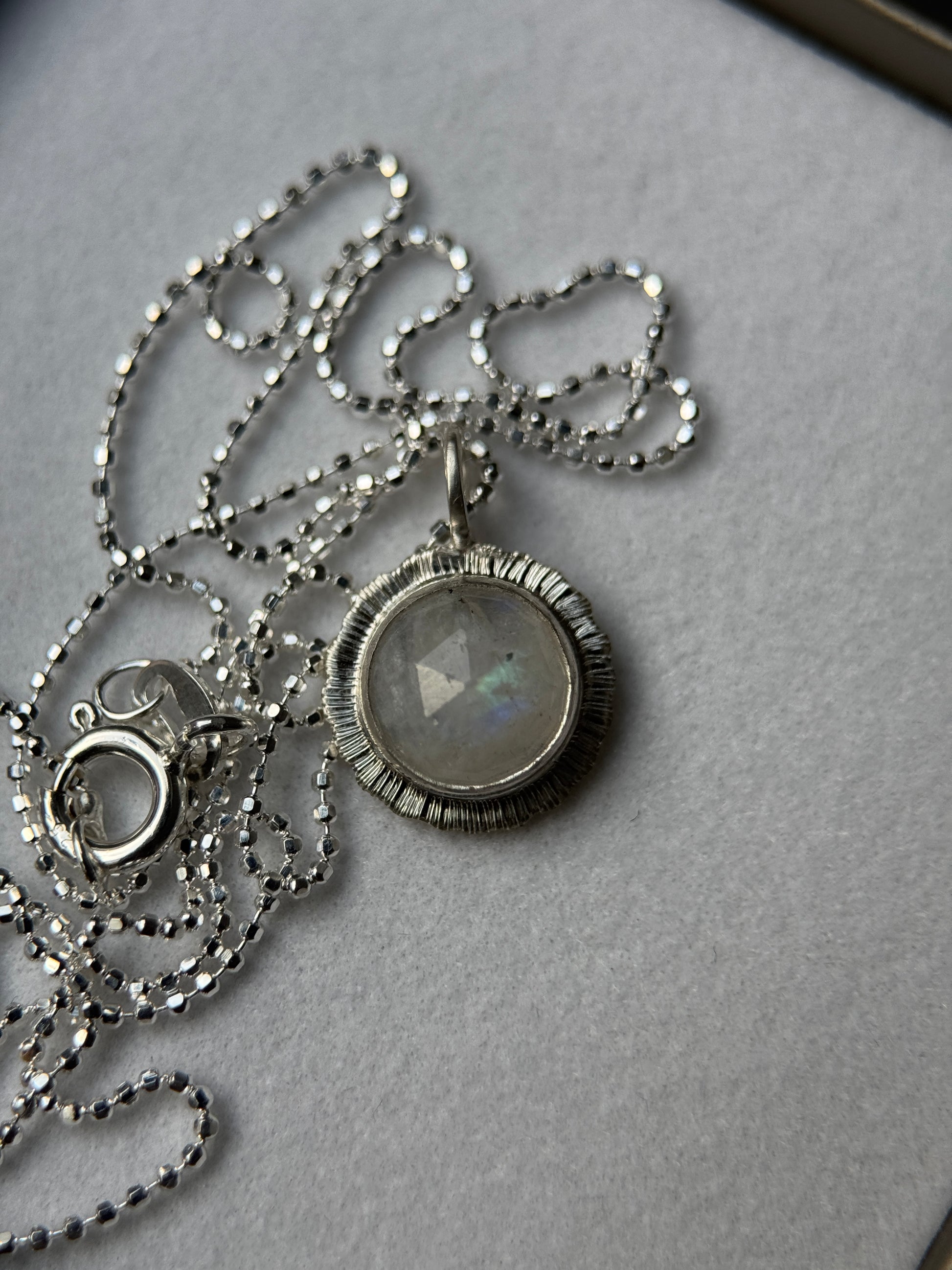 Rose cut round Rainbow Moonstone pendant