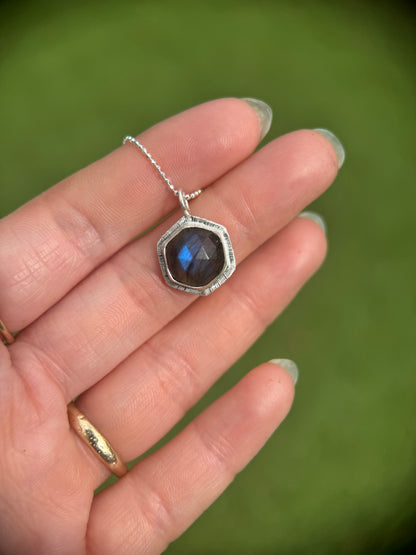 Rose cut Labradorite hexagon pendant