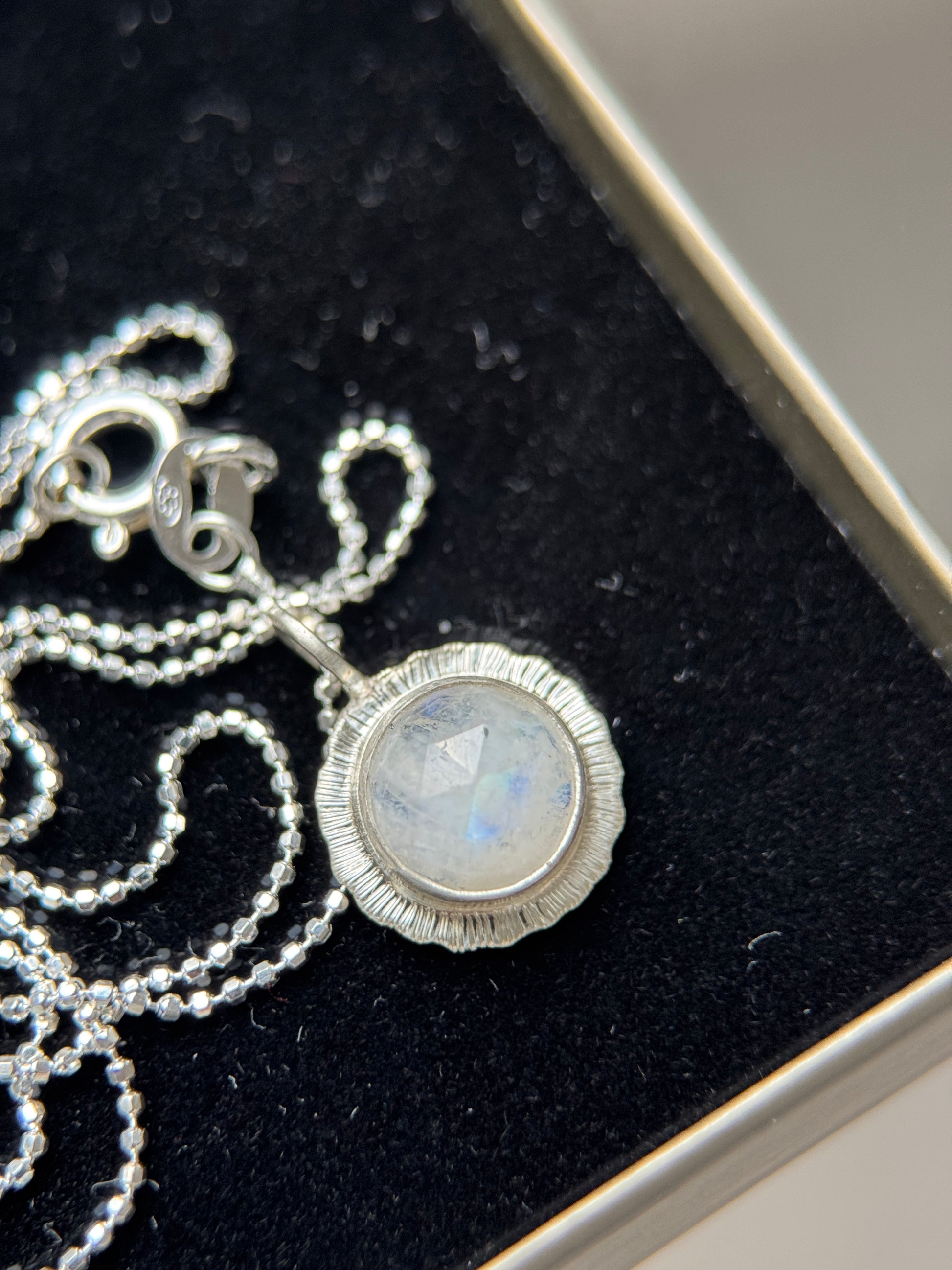 Rose cut round Rainbow Moonstone pendant