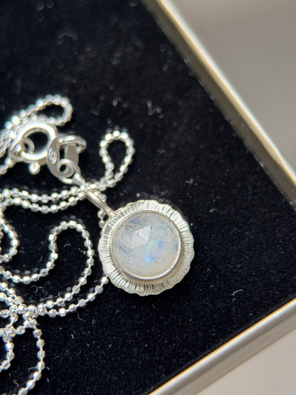 Rose cut round Rainbow Moonstone pendant
