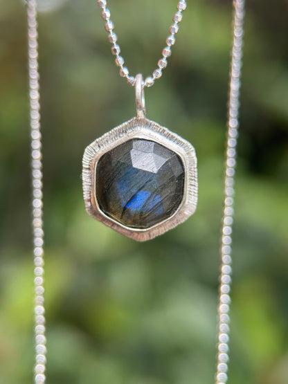 Rose cut Labradorite hexagon pendant
