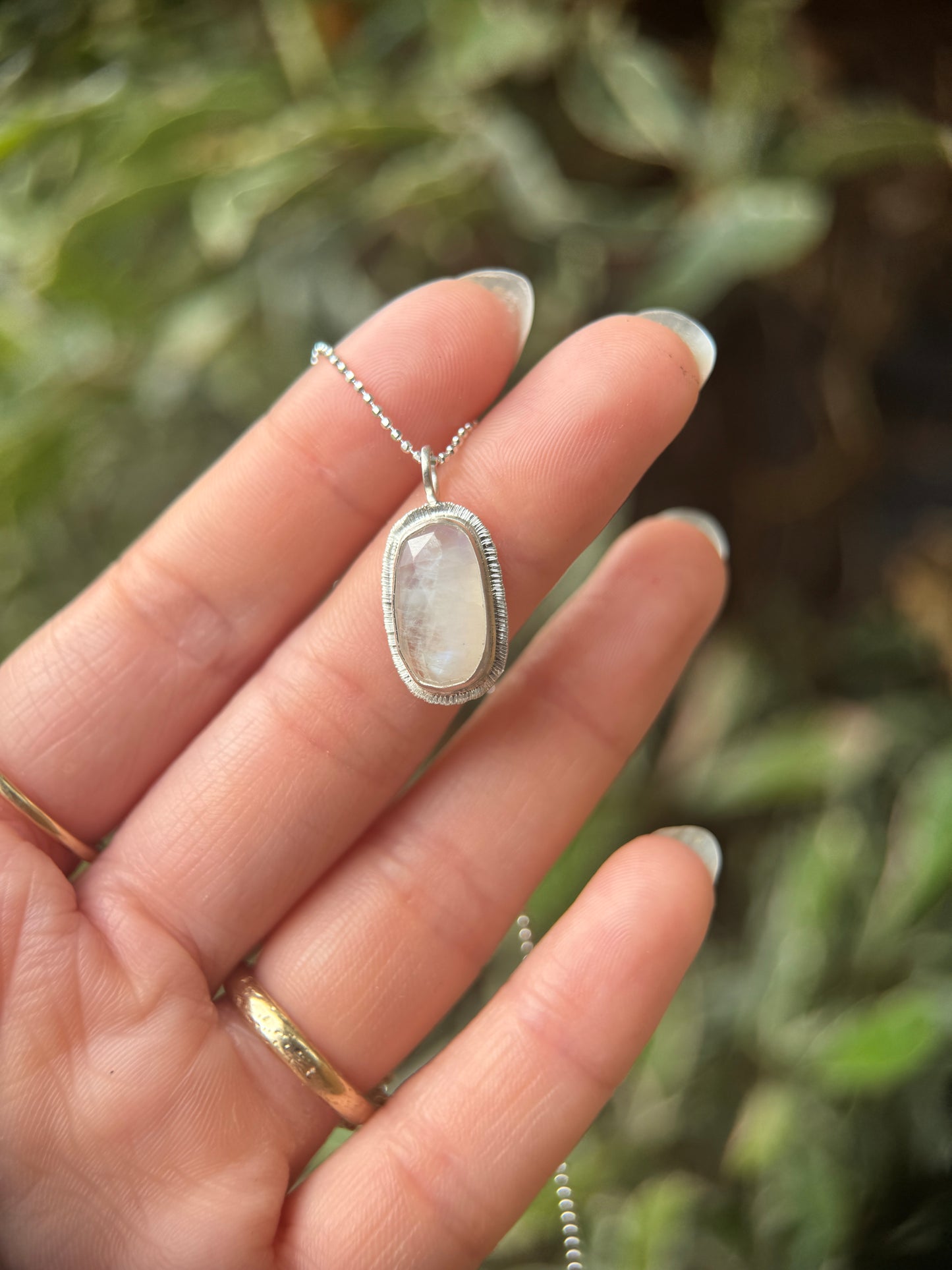 Rose cut Rainbow Moonstone pendant