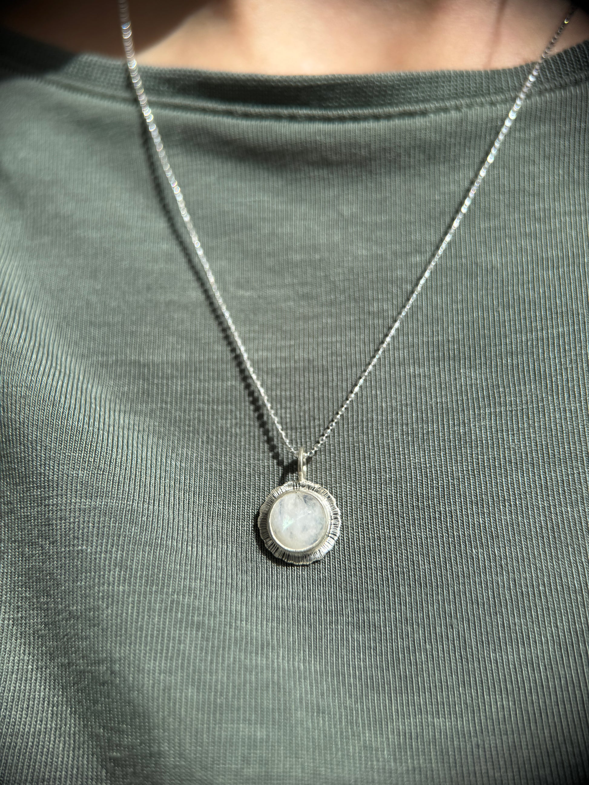 Rose cut round Rainbow Moonstone pendant