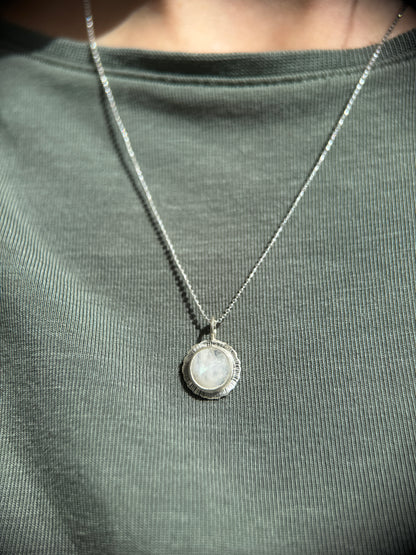Rose cut round Rainbow Moonstone pendant