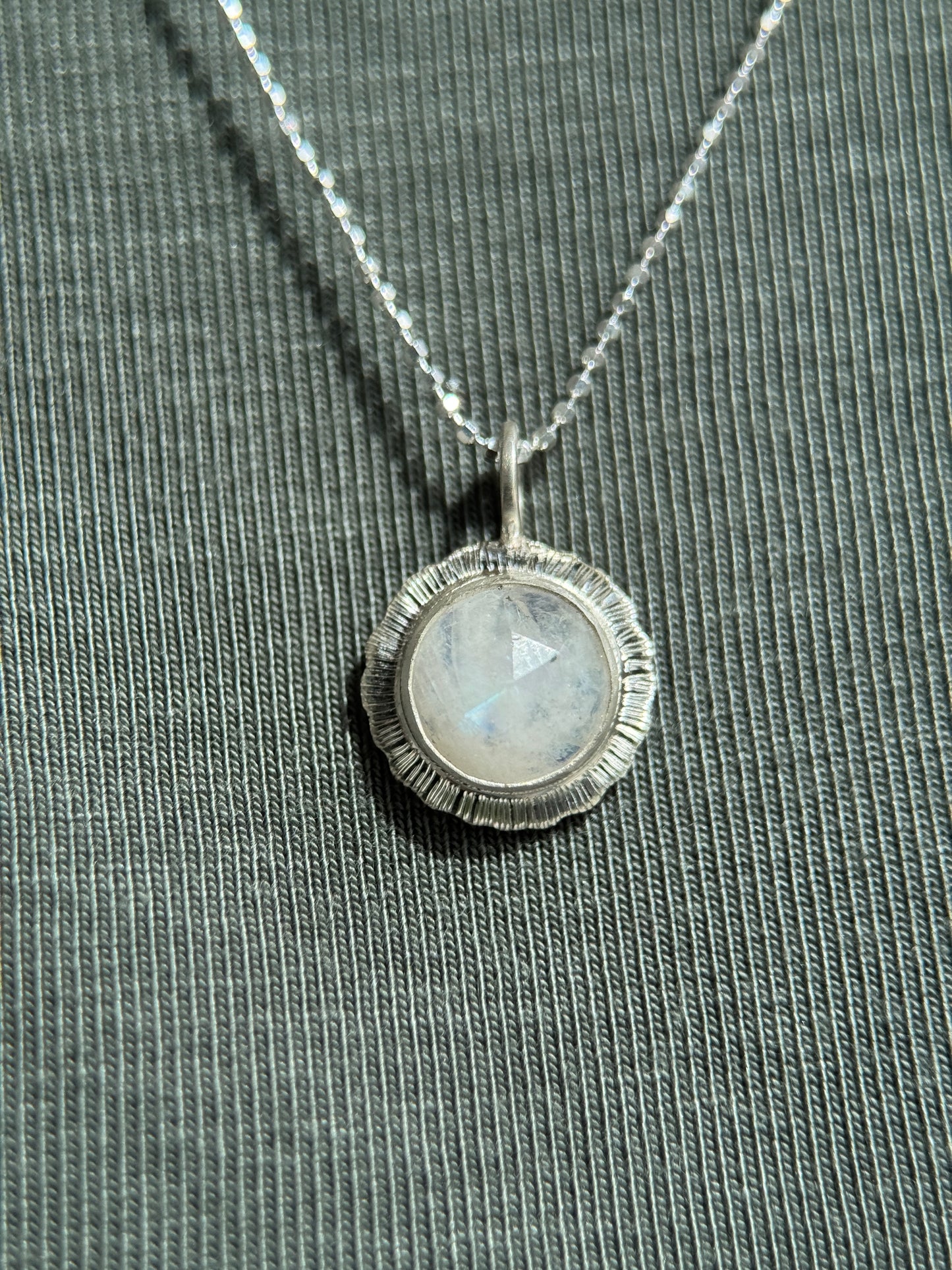 Rose cut round Rainbow Moonstone pendant