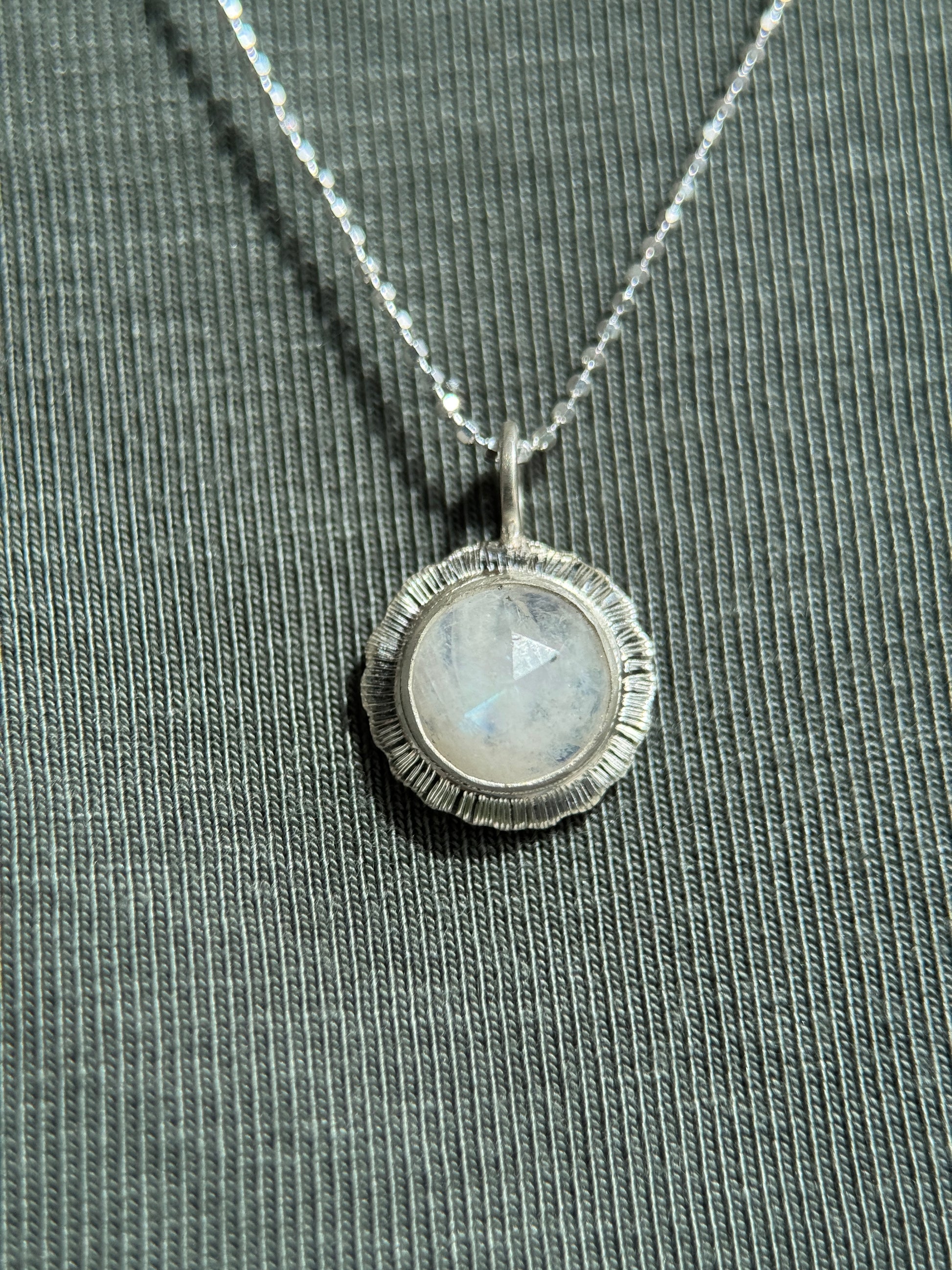 Rose cut round Rainbow Moonstone pendant
