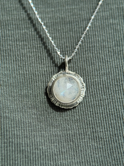 Rose cut round Rainbow Moonstone pendant