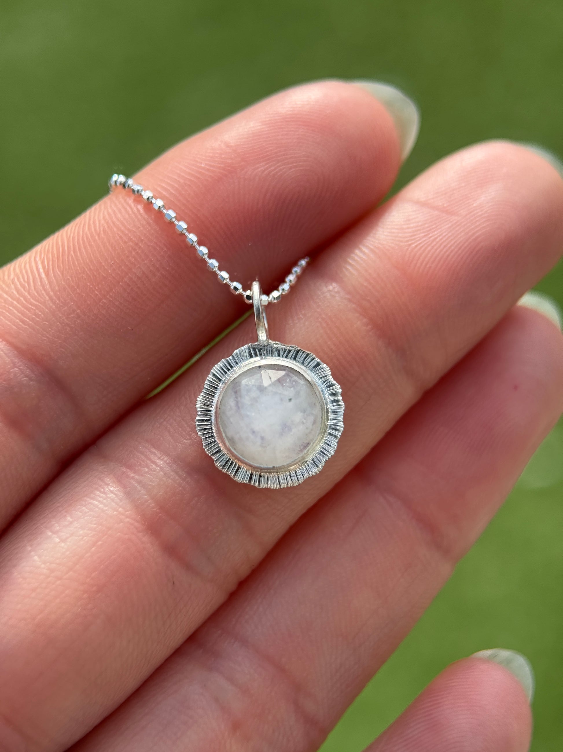 Rose cut round Rainbow Moonstone pendant