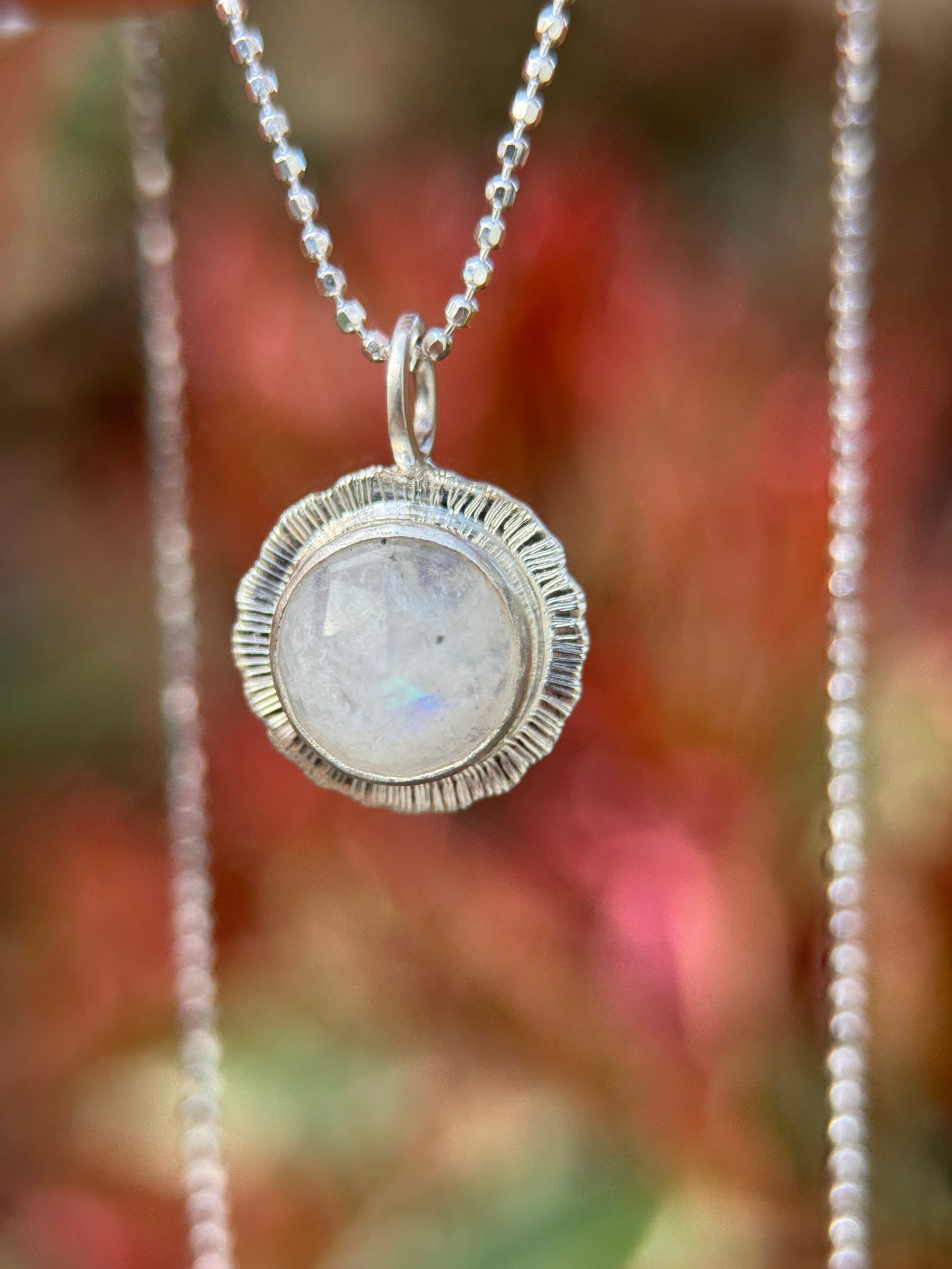 Rose cut round Rainbow Moonstone pendant