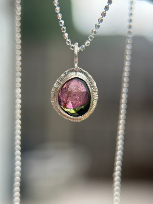 Rose cut bicolour Tourmaline pendant