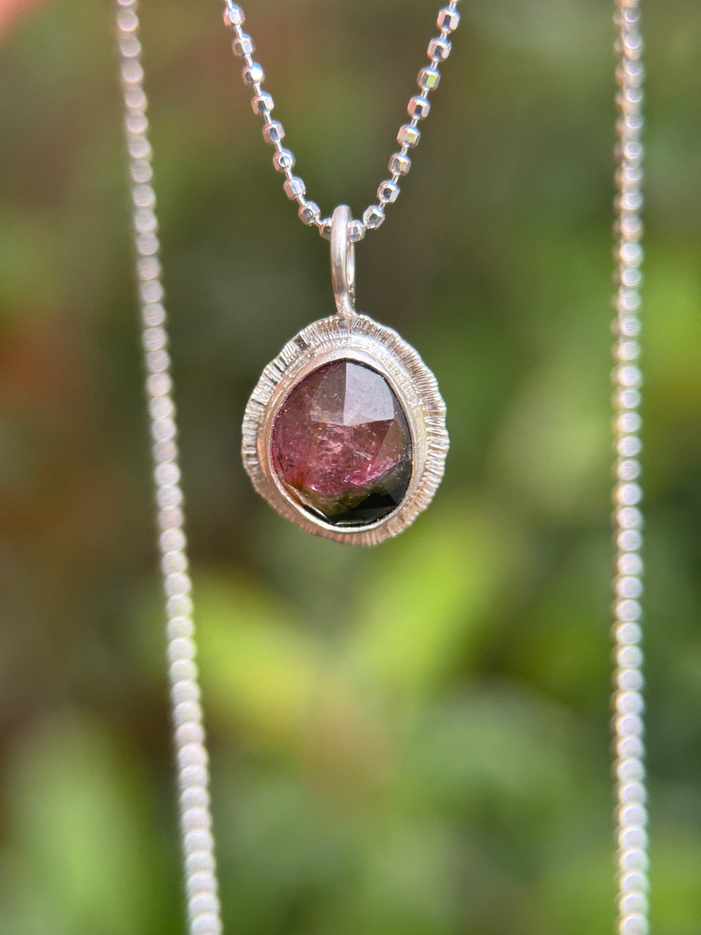 Rose cut bicolour Tourmaline pendant