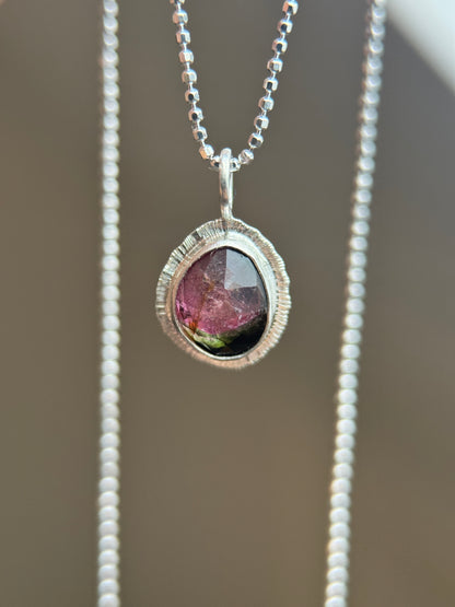 Rose cut bicolour Tourmaline pendant
