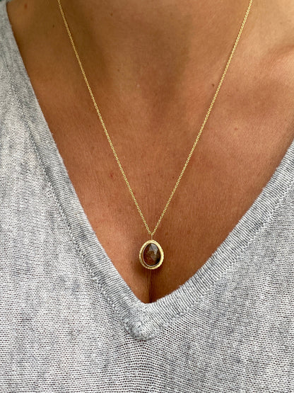 Rose cut Bicolour Tourmaline pendant, solid 9ct gold necklace, unusual fine jewellery, 8th wedding anniversary gift, October birthstone gift