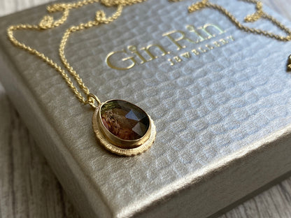 Rose cut Bicolour Tourmaline pendant, solid 9ct gold necklace, unusual fine jewellery, 8th wedding anniversary gift, October birthstone gift