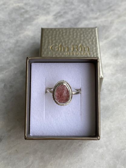 Rose cut Strawberry Quartz ring, natural gemstone, open back, bezel set, valentines gift for her, self love gift, love stone jewellery