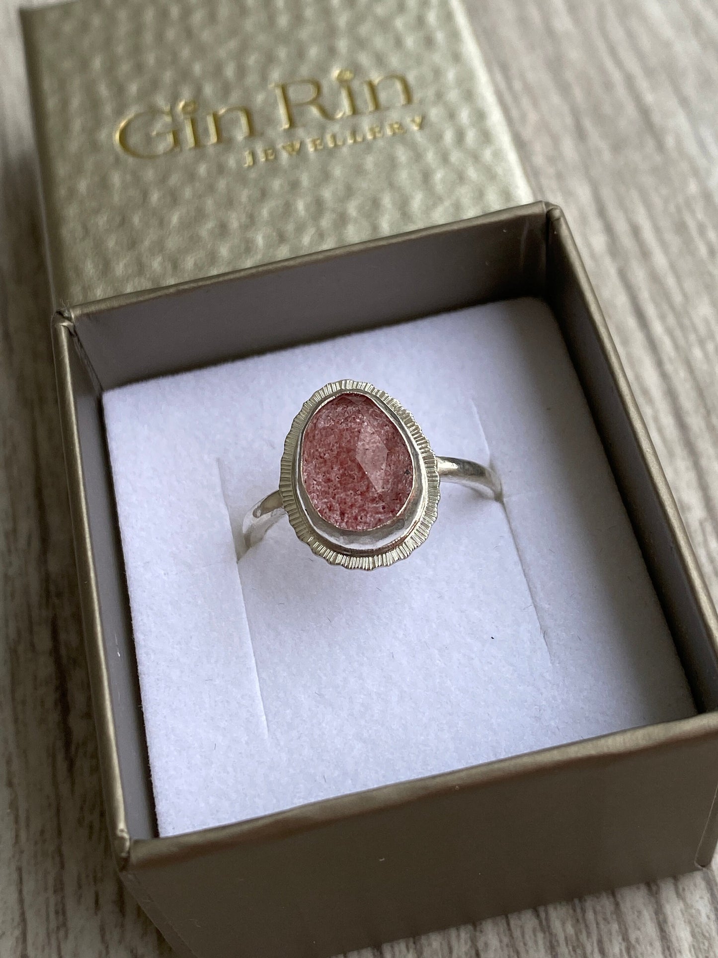 Rose cut Strawberry Quartz ring, natural gemstone, open back, bezel set, valentines gift for her, self love gift, love stone jewellery