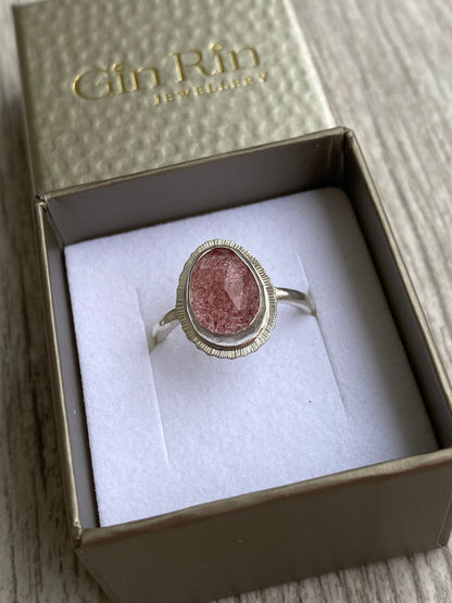 Rose cut Strawberry Quartz ring, natural gemstone, open back, bezel set, valentines gift for her, self love gift, love stone jewellery