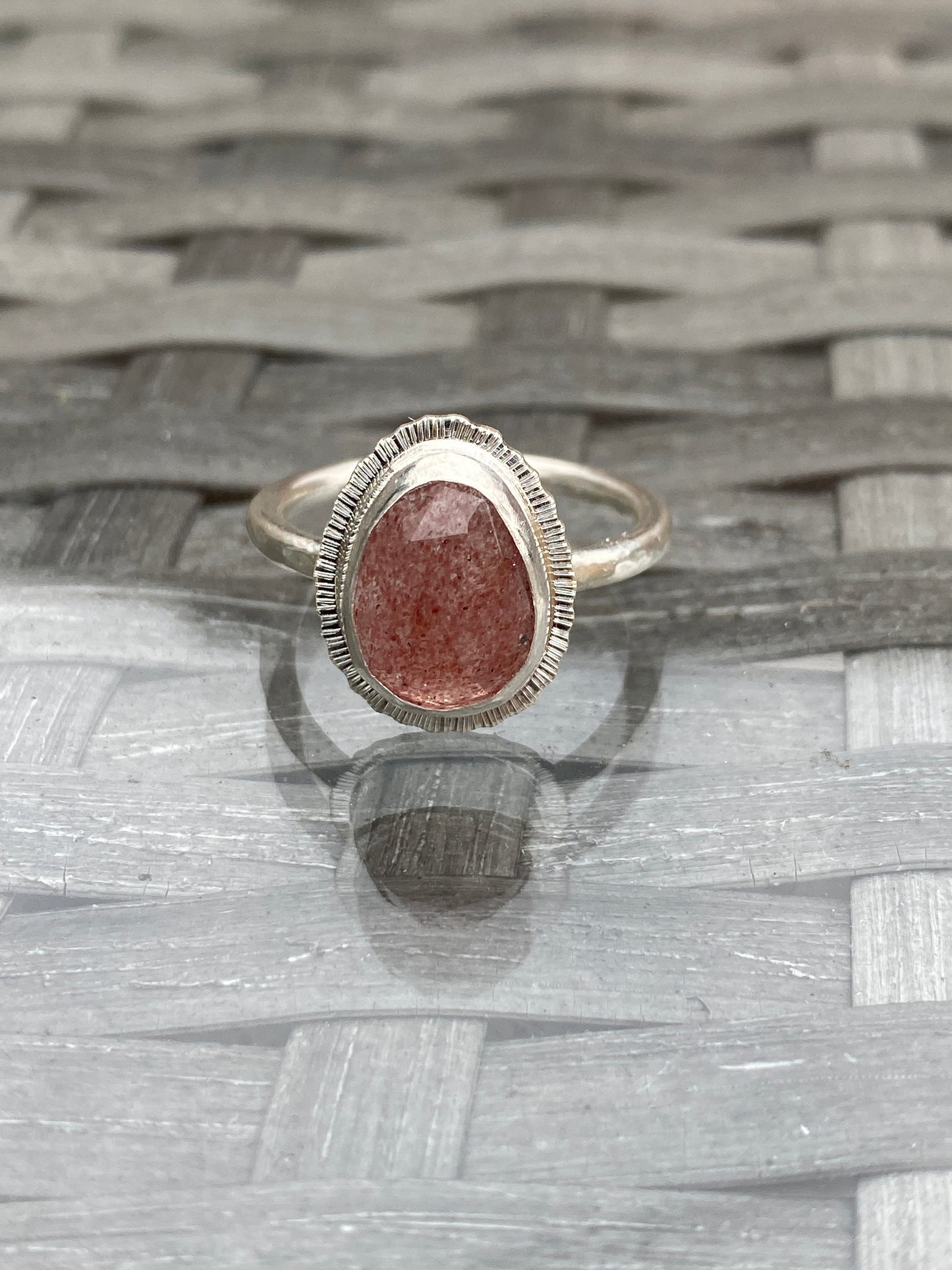 Rose cut Strawberry Quartz ring, natural gemstone, open back, bezel set, valentines gift for her, self love gift, love stone jewellery