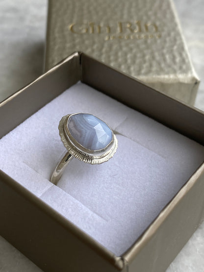 Made to order, rose cut Blue Lace Agate ring, choose your size, natural gemstone, recycled silver, boho style, unique bridesmaid jewellery