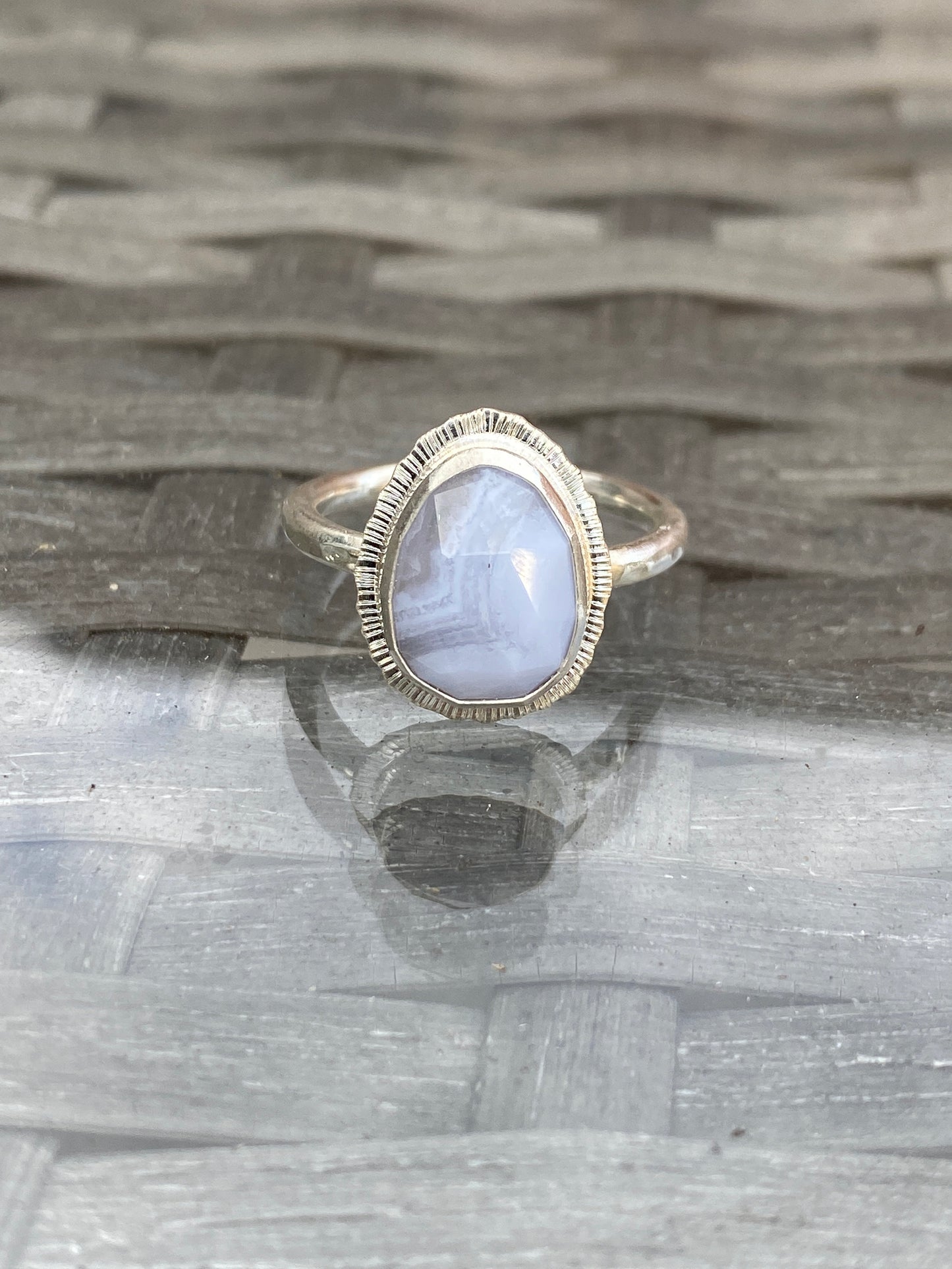 Made to order, rose cut Blue Lace Agate ring, choose your size, natural gemstone, recycled silver, boho style, unique bridesmaid jewellery