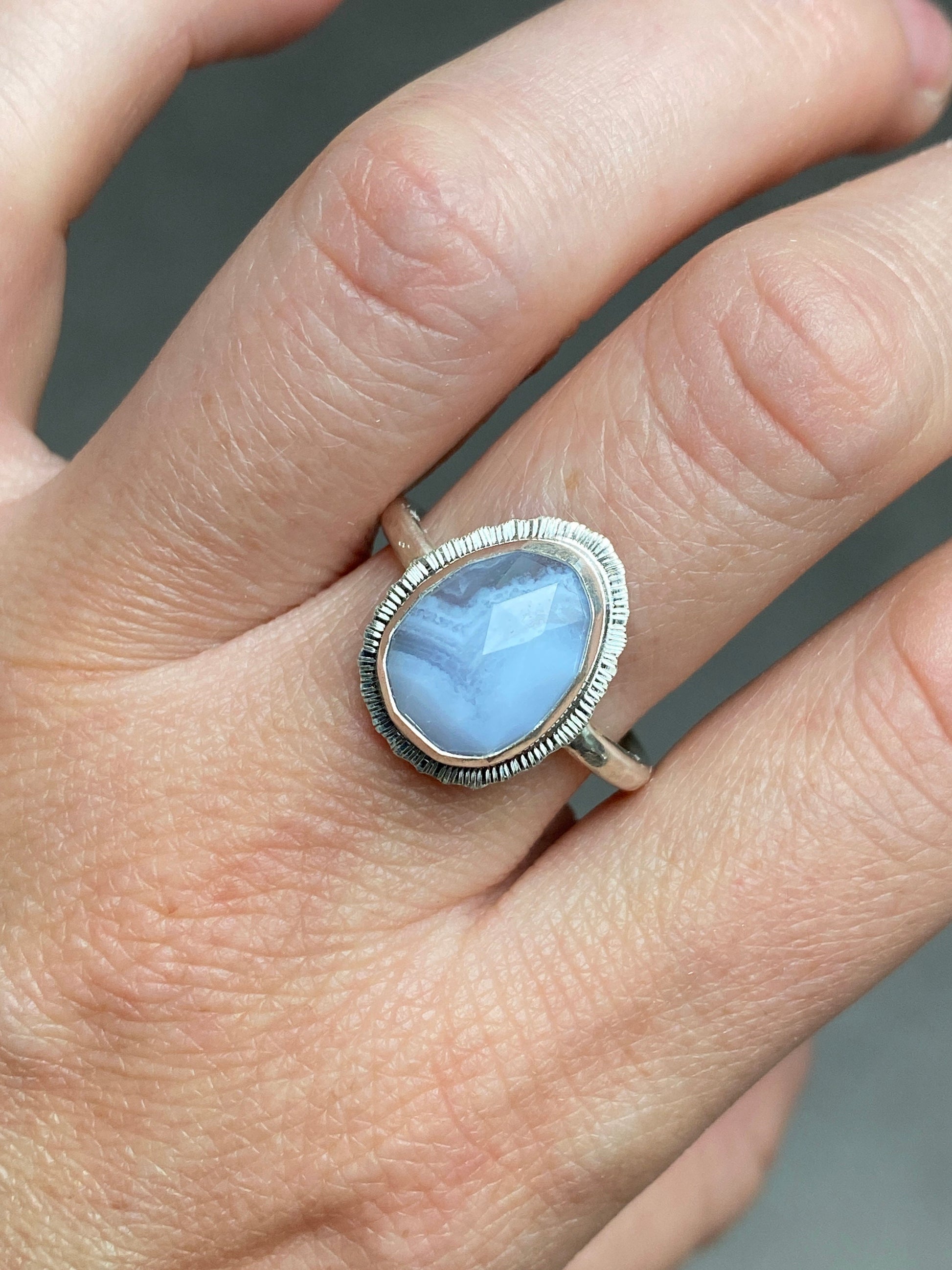 Made to order, rose cut Blue Lace Agate ring, choose your size, natural gemstone, recycled silver, boho style, unique bridesmaid jewellery