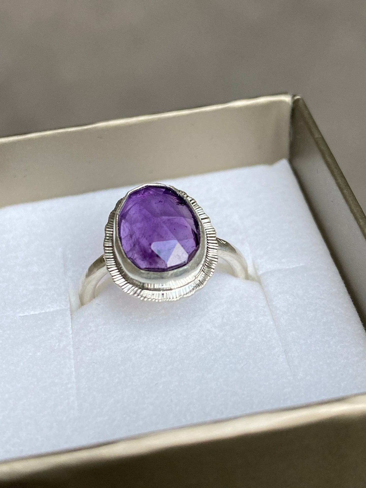 Rose cut Amethyst ring, natural gemstone ring, February birthstone ring, 6th wedding anniversary gift, protection ring, sobriety ring