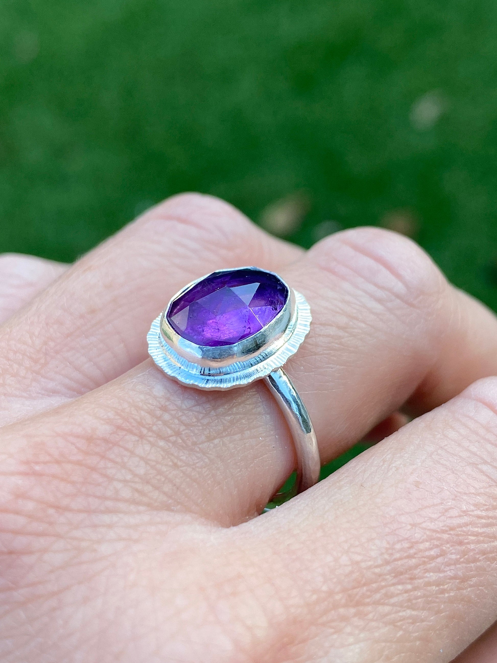 Rose cut Amethyst ring, natural gemstone ring, February birthstone ring, 6th wedding anniversary gift, protection ring, sobriety ring