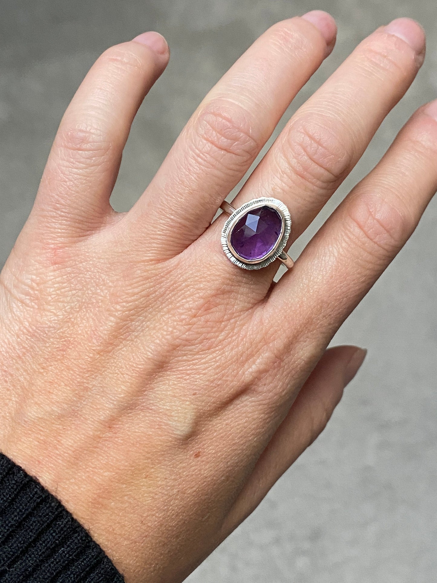 Rose cut Amethyst ring, natural gemstone ring, February birthstone ring, 6th wedding anniversary gift, protection ring, sobriety ring