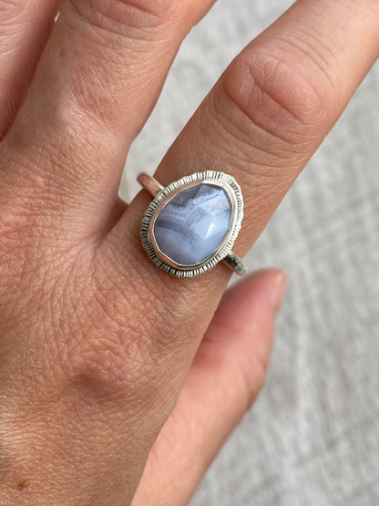 Made to order, rose cut Blue Lace Agate ring, choose your size, natural gemstone, recycled silver, boho style, unique bridesmaid jewellery