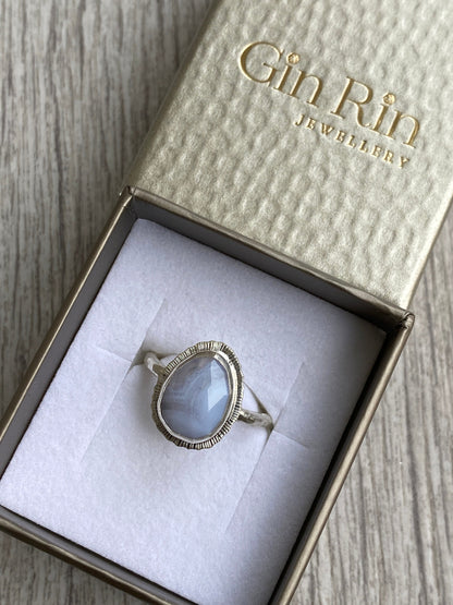 Made to order, rose cut Blue Lace Agate ring, choose your size, natural gemstone, recycled silver, boho style, unique bridesmaid jewellery