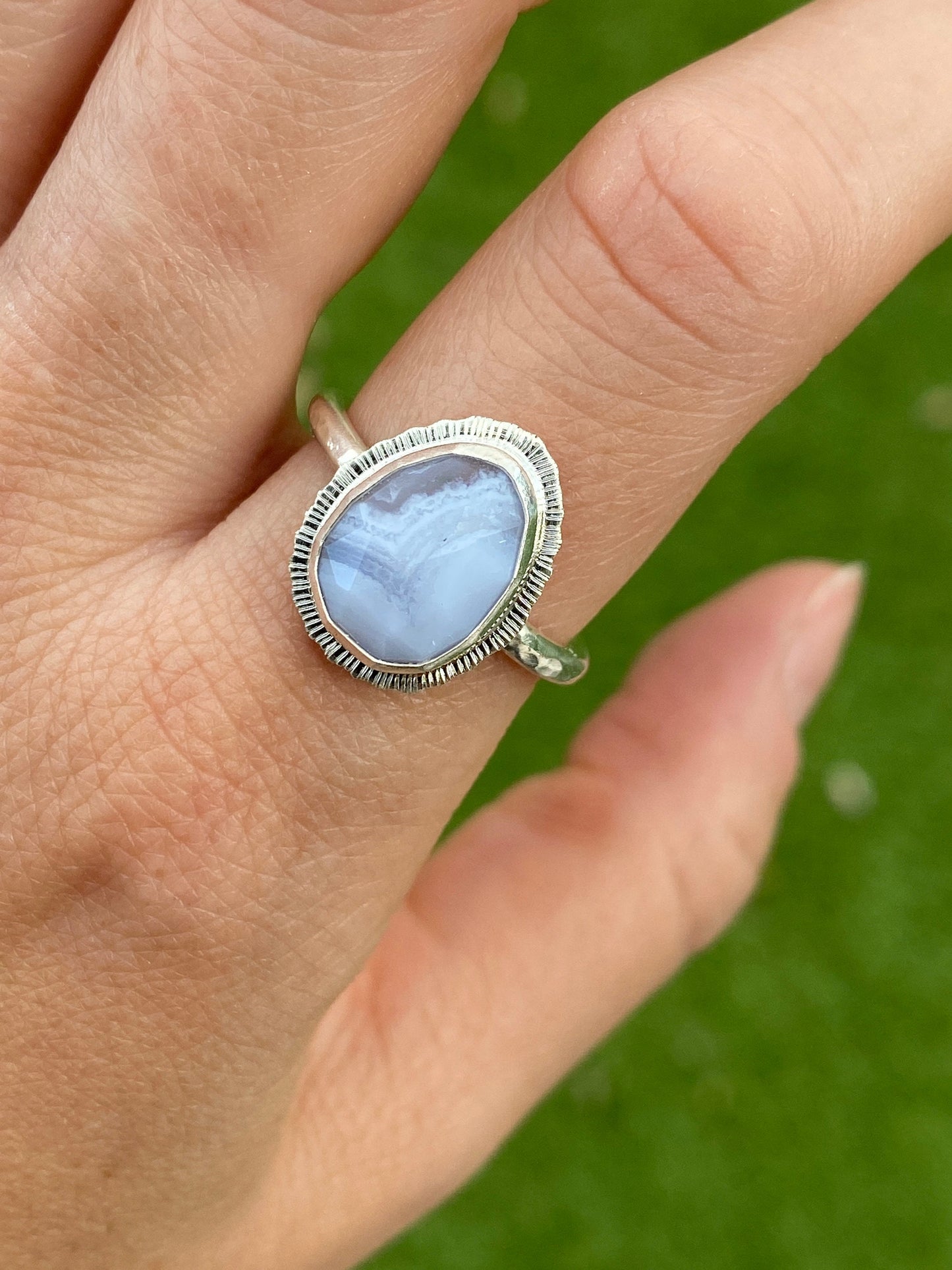 Made to order, rose cut Blue Lace Agate ring, choose your size, natural gemstone, recycled silver, boho style, unique bridesmaid jewellery