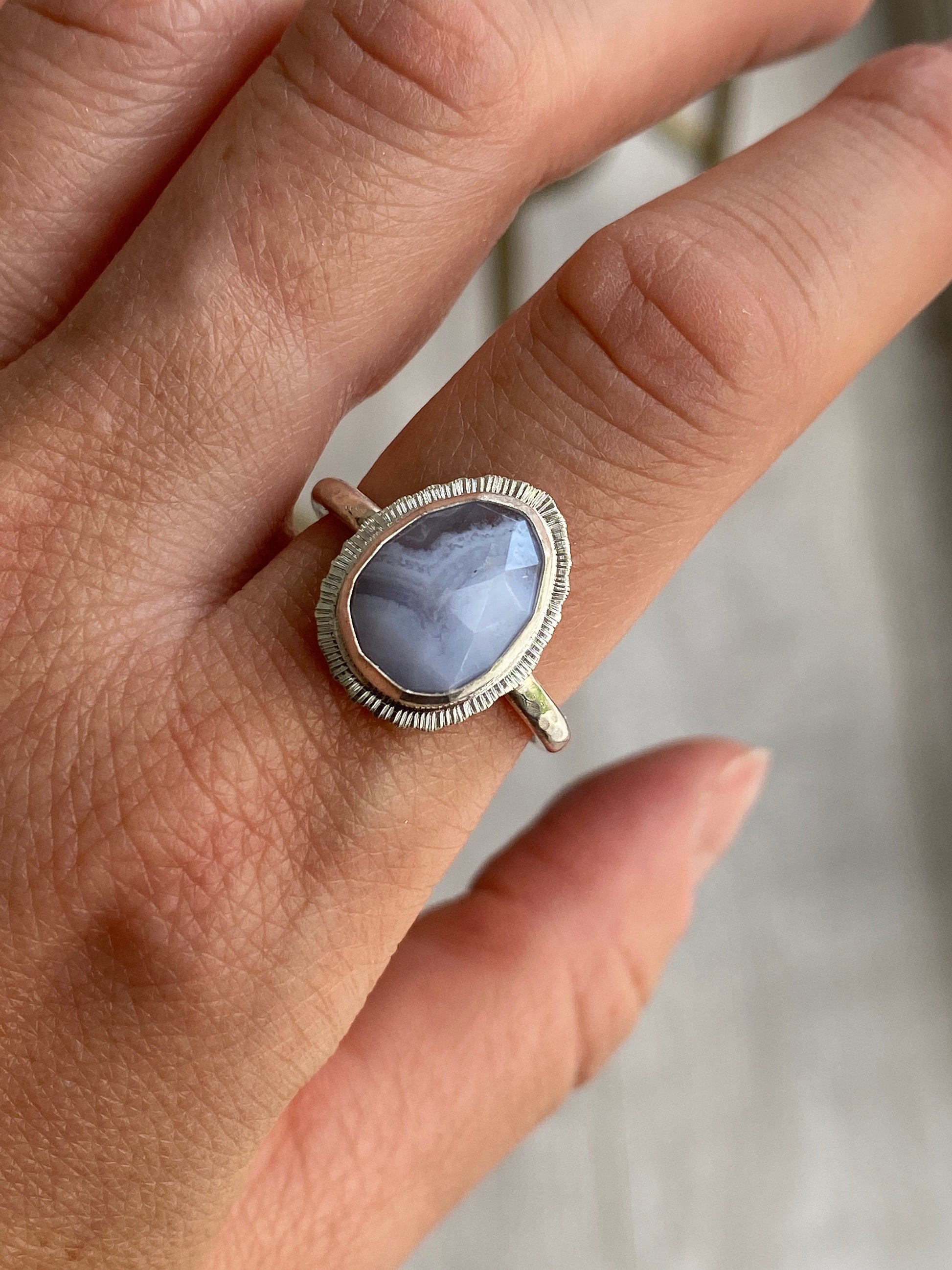 Made to order, rose cut Blue Lace Agate ring, choose your size, natural gemstone, recycled silver, boho style, unique bridesmaid jewellery