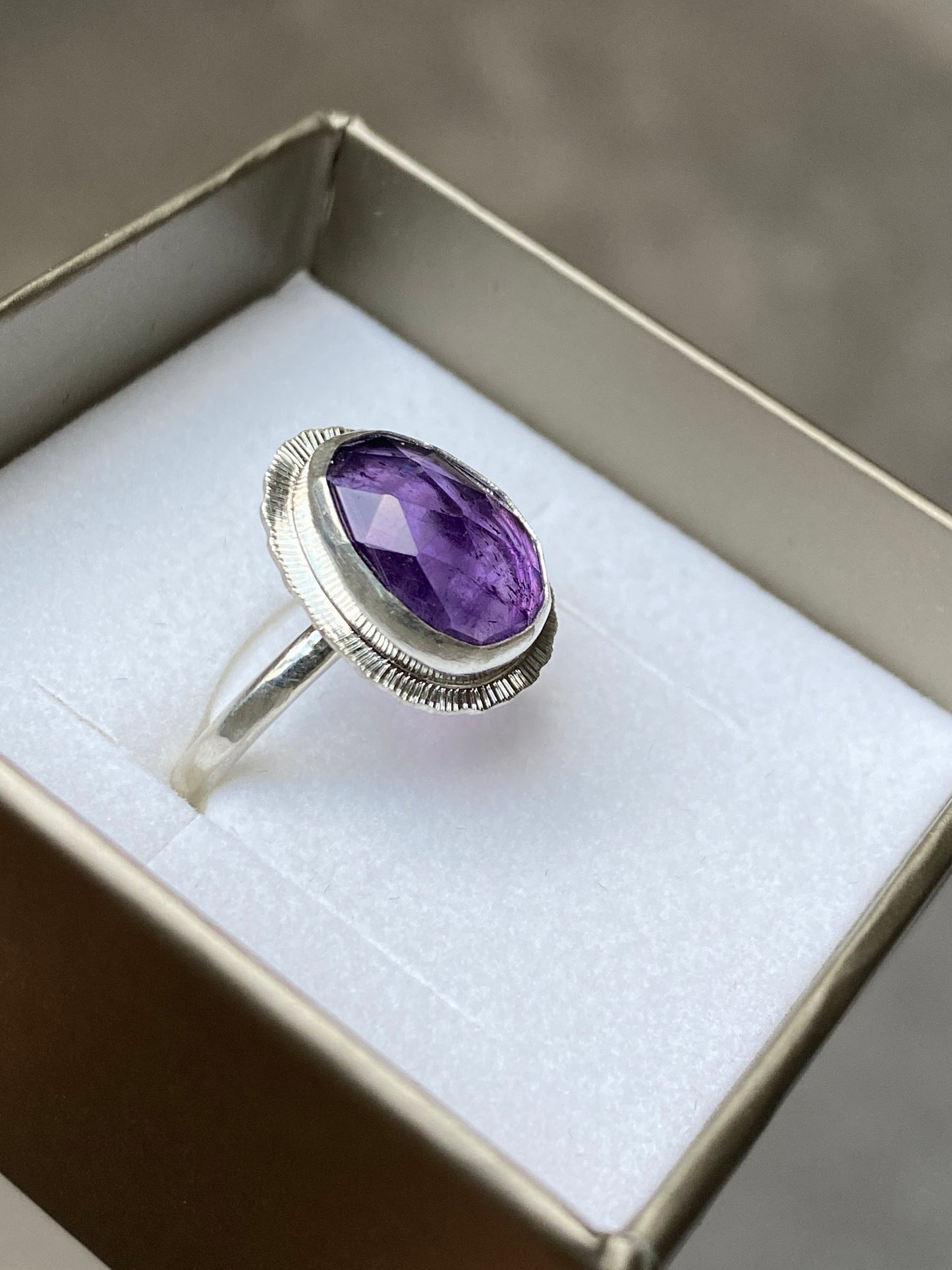 Rose cut Amethyst ring, natural gemstone ring, February birthstone ring, 6th wedding anniversary gift, protection ring, sobriety ring