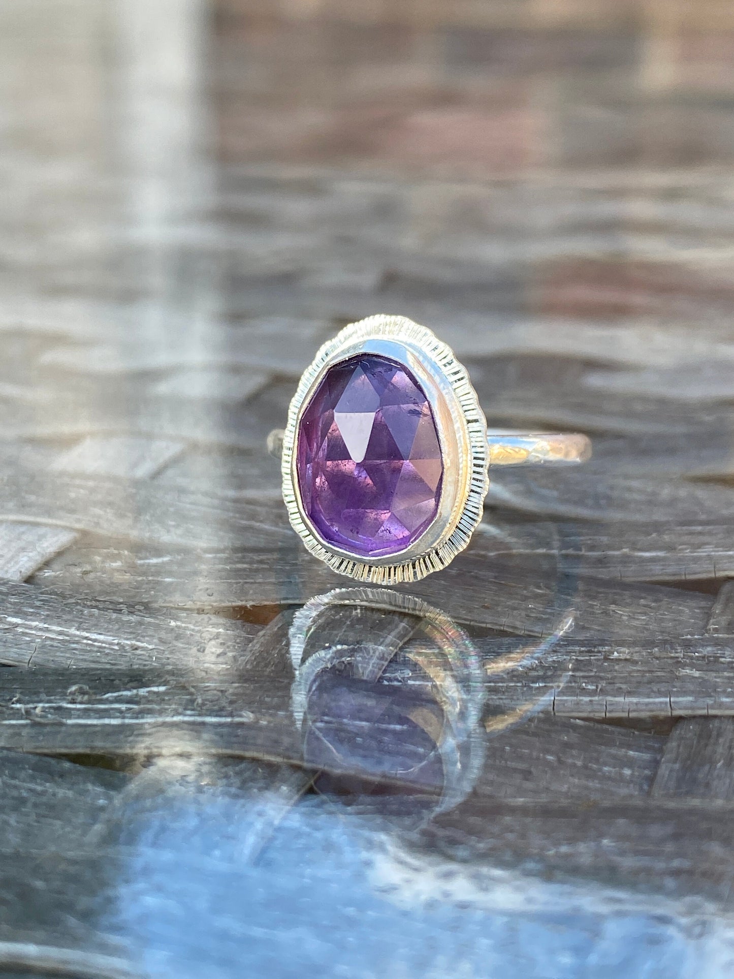 Rose cut Amethyst ring, natural gemstone ring, February birthstone ring, 6th wedding anniversary gift, protection ring, sobriety ring