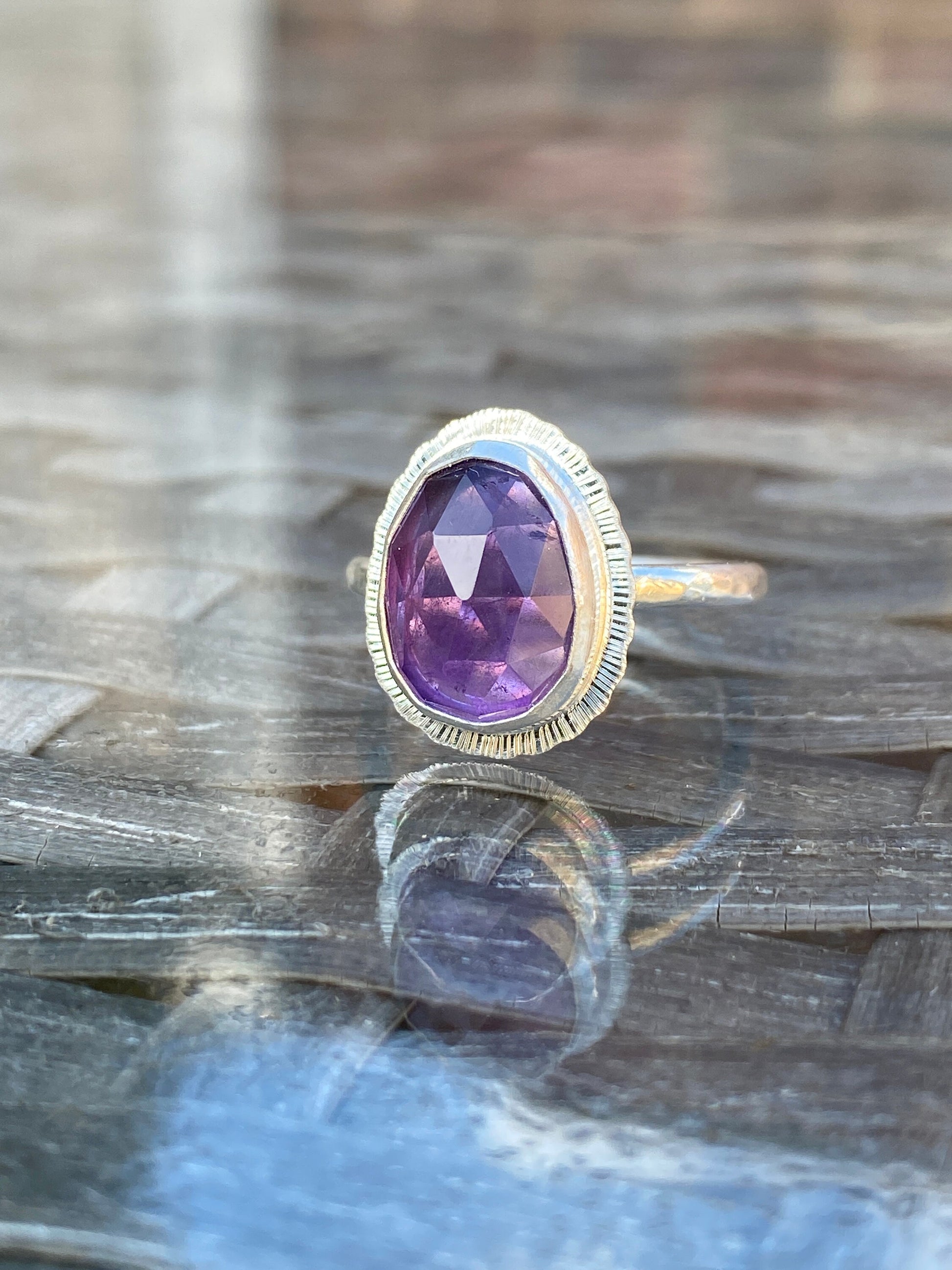 Rose cut Amethyst ring, natural gemstone ring, February birthstone ring, 6th wedding anniversary gift, protection ring, sobriety ring