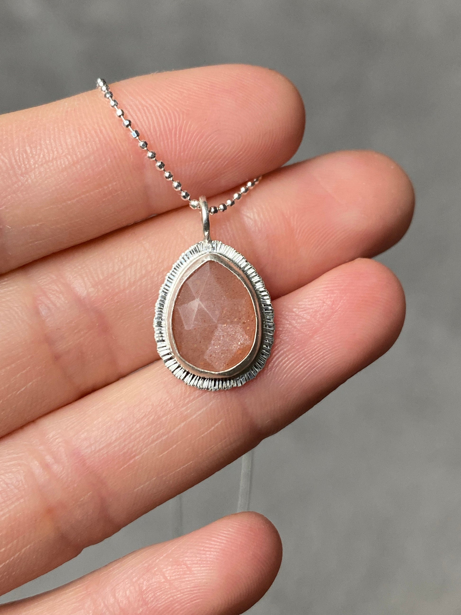 Rose cut Peach Moonstone pendant, natural gemstone necklace, June birthstone necklace, one of a kind boho necklace, moon energy necklace