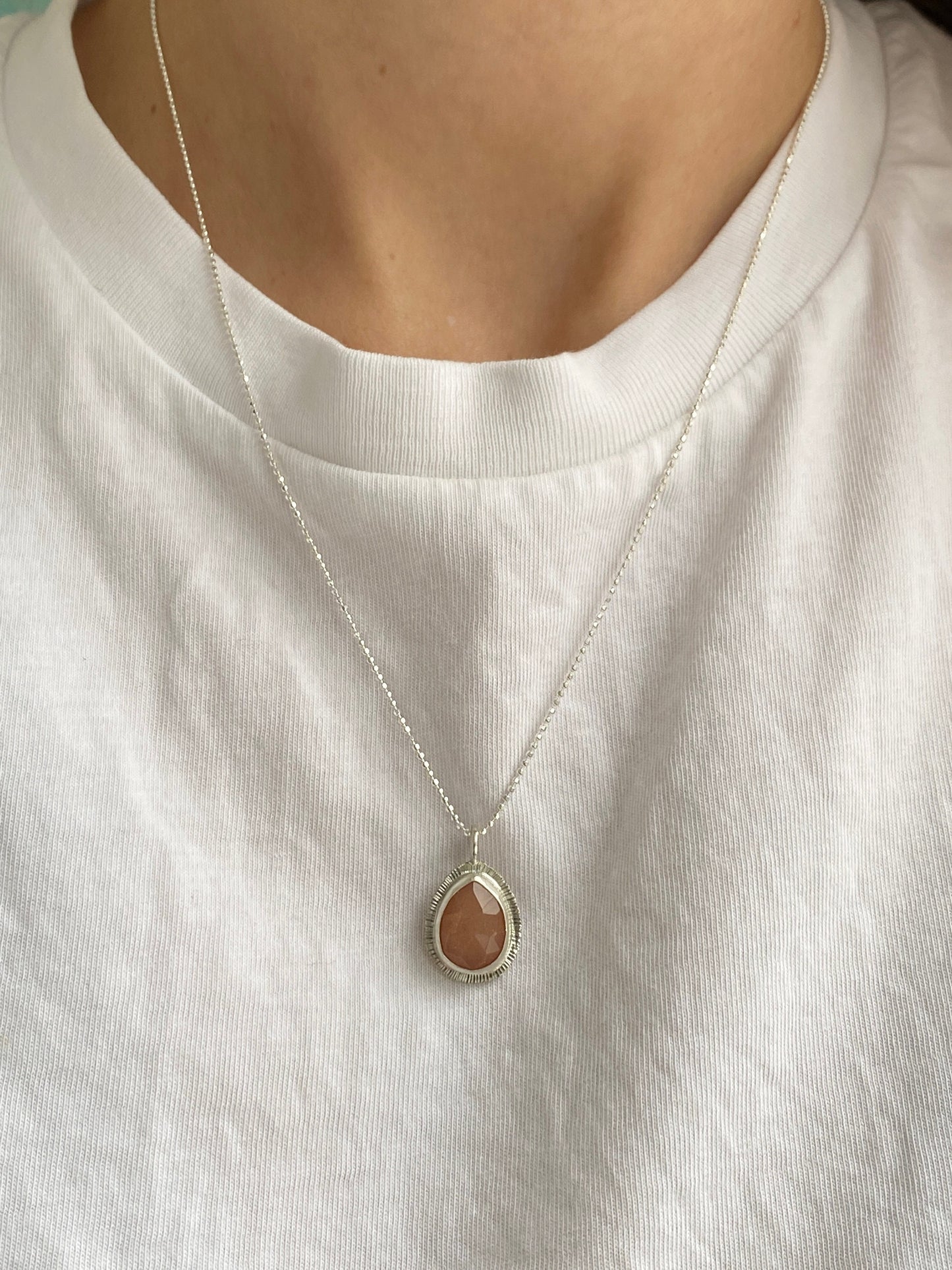 Rose cut Peach Moonstone pendant, natural gemstone necklace, June birthstone necklace, one of a kind boho necklace, moon energy necklace