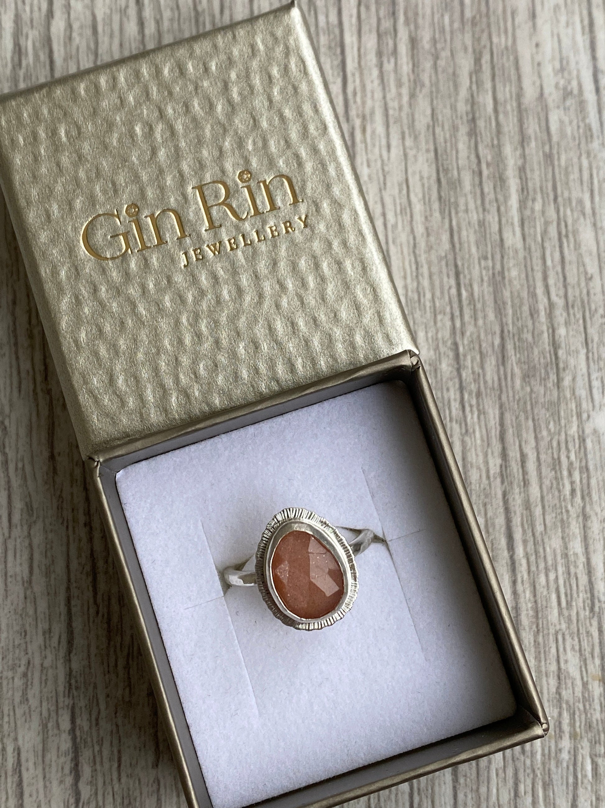 Rose cut Peach Moonstone ring, natural gemstone, bezel set, open back, sterling silver, June birthstone, unique gift, unusual jewellery