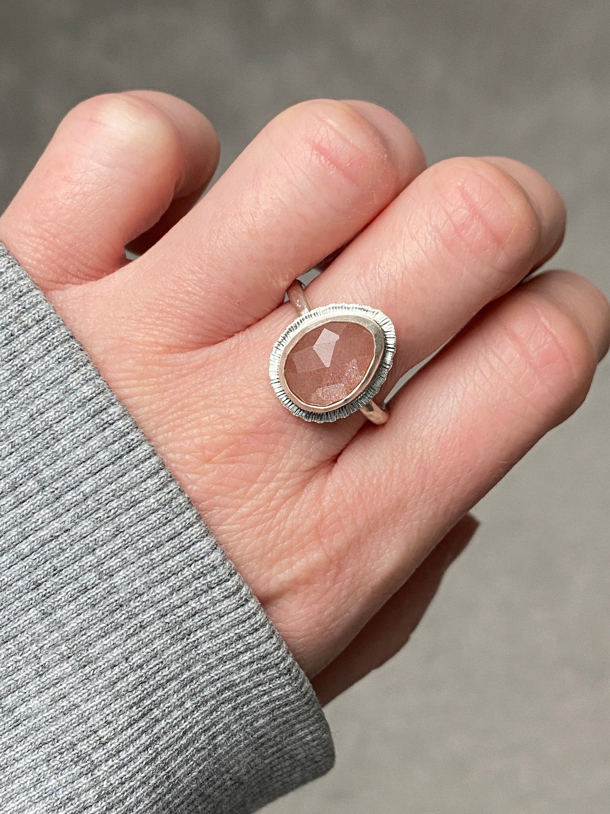 Made to order, rose cut Peach Moonstone ring, choose your size, natural gemstone, June birthstone, unique gift for her, unusual jewellery