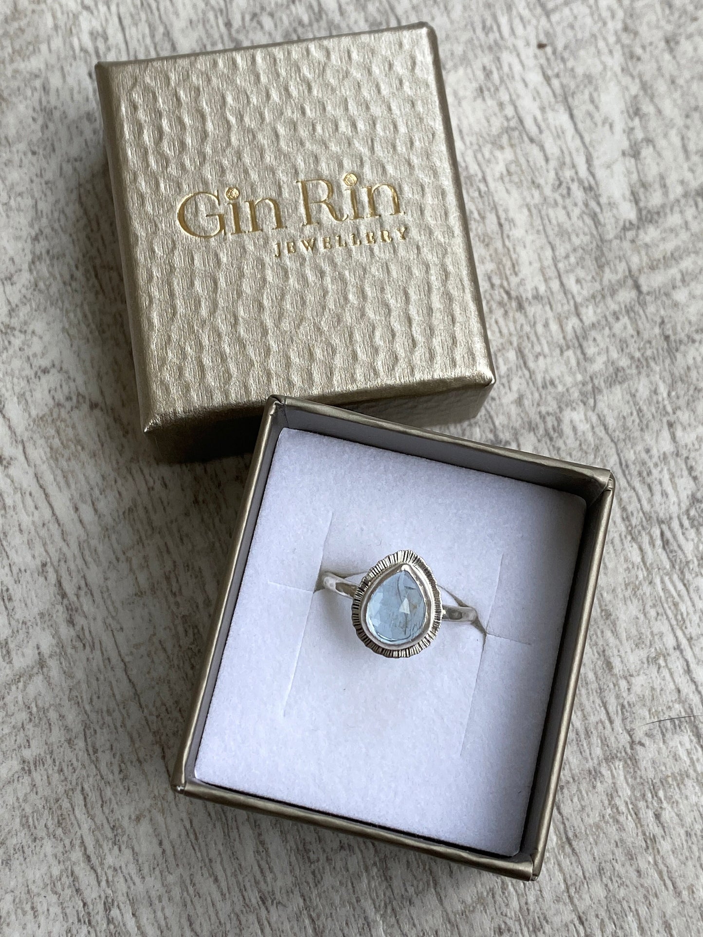 Rose cut teardrop Aquamarine ring, natural gemstone, bezel set, open back, March birthstone, Pisces jewellery, stone of courage, unique gift