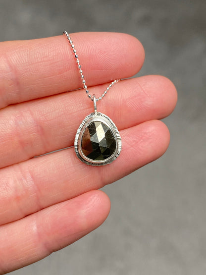 Rose cut Pyrite pendant, rustic natural gemstone necklace, crystal necklace for confidence, protection necklace, sustainable silver necklace