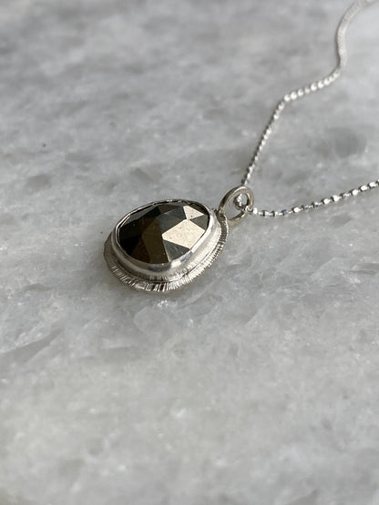 Rose cut Pyrite pendant, rustic natural gemstone necklace, crystal necklace for confidence, protection necklace, sustainable silver necklace