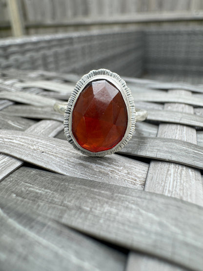 Rose cut Garnet ring, natural deep red gemstone, bezel set, open back, sterling silver, January birthstone, second wedding anniversary gift