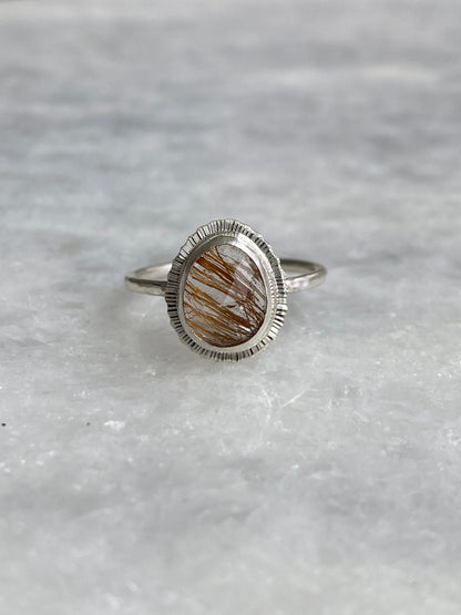 Rose cut Rutilated Quartz ring, Golden Rutile Quartz ring, venus hair stone ring, OOAK ring, sustainable silver ring, natural gemstone ring