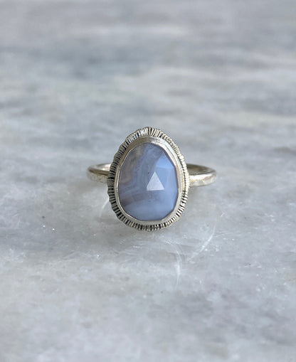 Made to order, rose cut Blue Lace Agate ring, choose your size, natural gemstone, recycled silver, boho style, unique bridesmaid jewellery