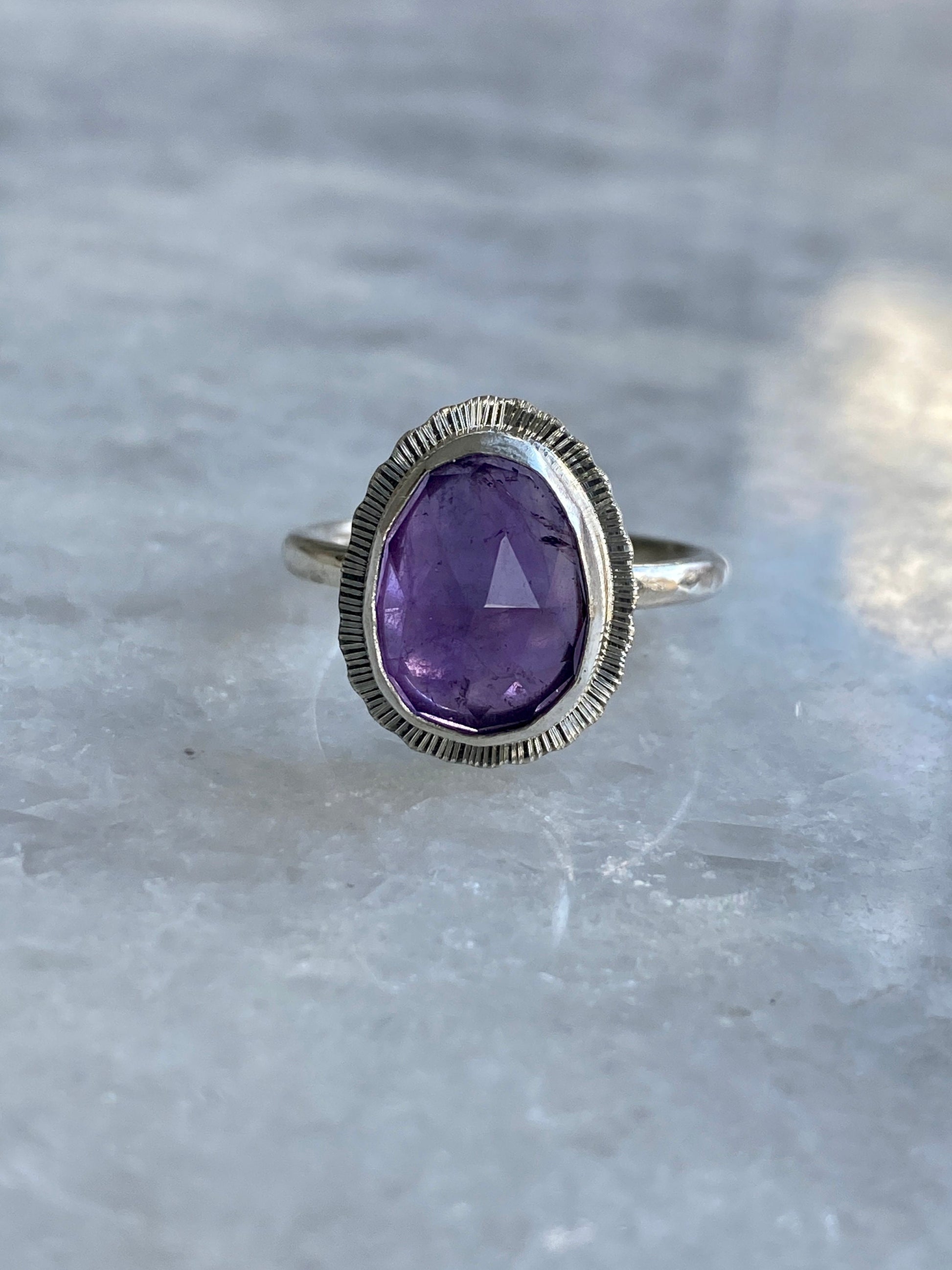 Rose cut Amethyst ring, natural gemstone ring, February birthstone ring, 6th wedding anniversary gift, protection ring, sobriety ring