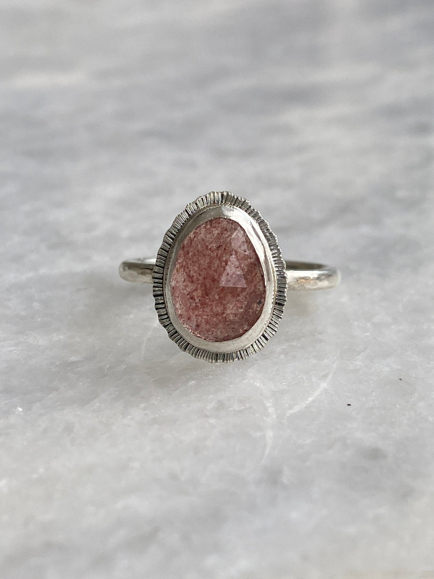 Rose cut Strawberry Quartz ring, natural gemstone, open back, bezel set, valentines gift for her, self love gift, love stone jewellery