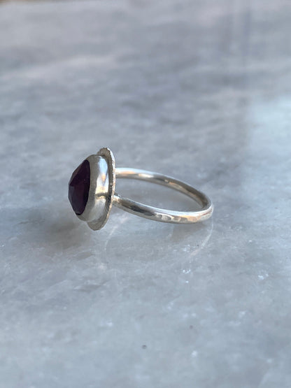 Rose cut Ruby ring, natural precious gemstone, bezel set, open back, sterling silver, July birthstone, 40th wedding anniversary gift