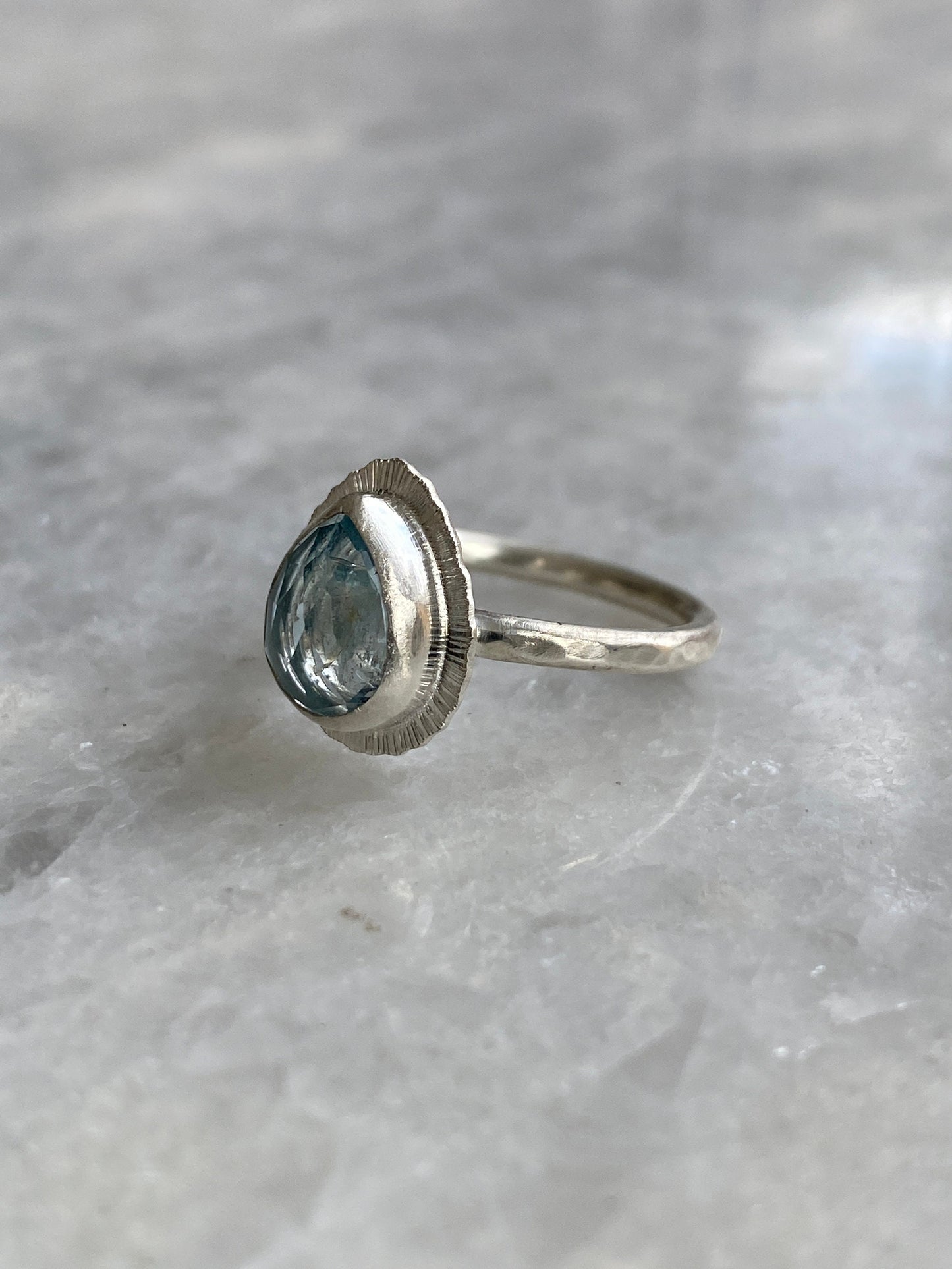 Rose cut teardrop Aquamarine ring, natural gemstone, bezel set, open back, March birthstone, Pisces jewellery, stone of courage, unique gift